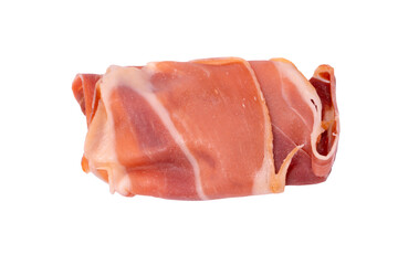 Thinly sliced jamon isolated on white background.