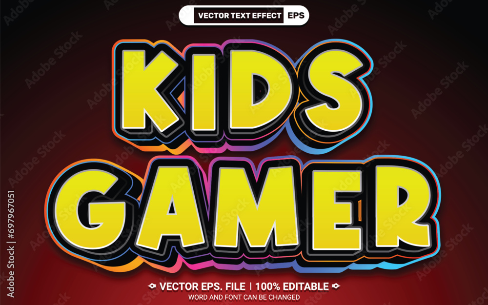 Poster kids gamer gaming text style 3d editable vector text effect