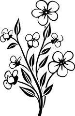 Vector black silhouettes of flowers isolated background