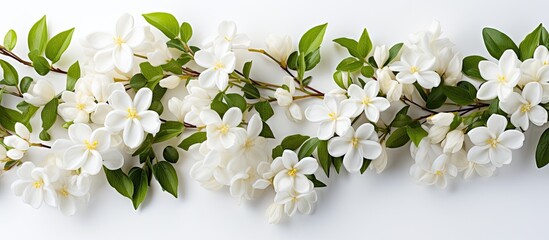 Blooming white jasmine flowers in spring, with copy space.
