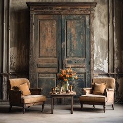 Fototapeta premium Rustic interiors and the beauty of aged furniture