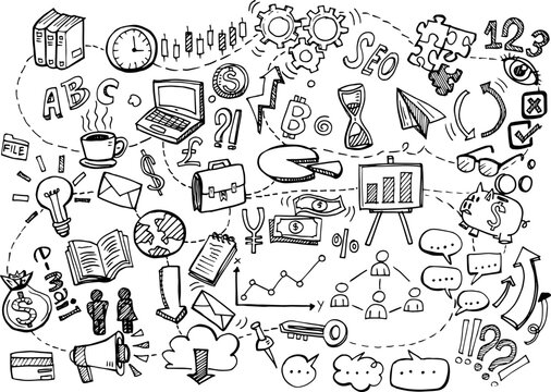 Hand drawn Business doodles element related startup to success.
