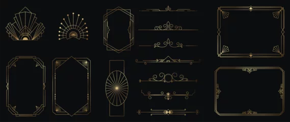 Rolgordijnen Collection of geometric art deco ornament. Luxury golden decorative elements with different lines, frames, headers, dividers and borders. Set of elegant design suitable for card, invitation, poster. © TWINS DESIGN STUDIO