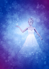 3D Rendered Winter elf girl with snowflakes