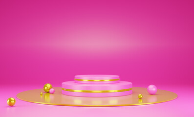 3D Render of Pink and gold podium