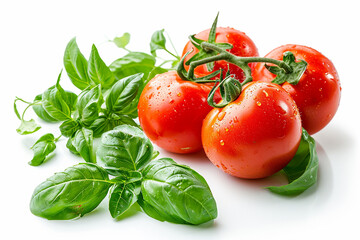 Fresh Tomatoes and Basil Composition Isolated on White Background Created with Generative AI Tools