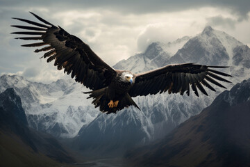 An Andean Condor soaring gracefully over the rugged peaks of the Andes Mountains