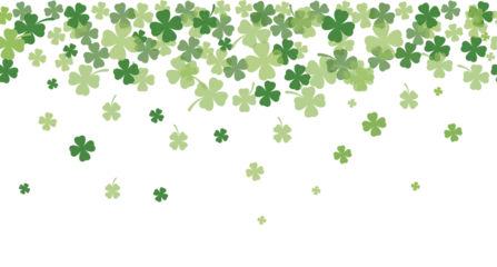 Poster Seamless border of shamrock clover green leaves on transparent background vector decorative element templat © Muginandaru