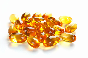 Heap of Omega-3 Capsules Isolated on White Background Created with Generative AI Tools