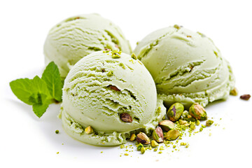 Creamy Pistachio Ice Cream Isolated on White Background Created with Generative AI Tools