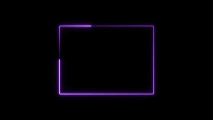 Purple rectangle glowing neon frame Illustration.	
Black background 4k illustration.
