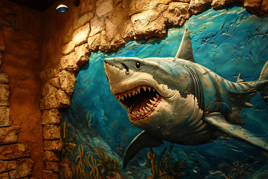 wall painting depicting a shark