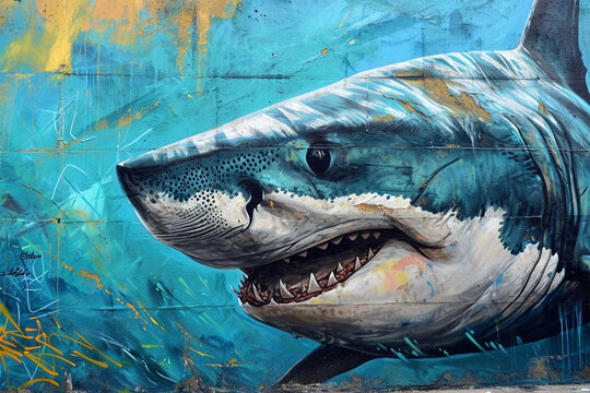 wall painting depicting a shark