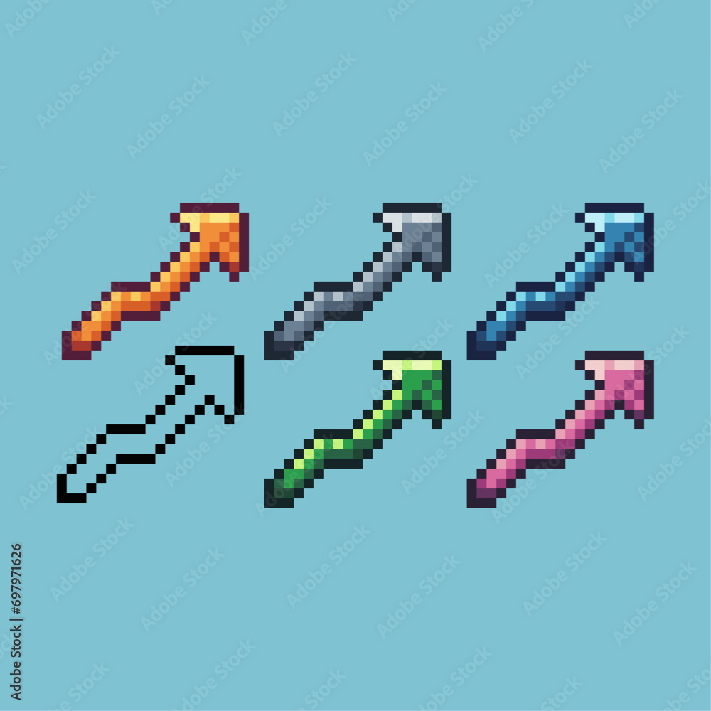 Fototapete pixel art sets of graph up icon with variation color item asset. graph up icon on pixelated style. 8