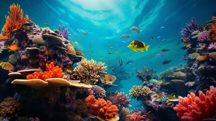 Naklejka na ściany i meble A captivating underwater coral reef teeming with vibrant marine life.