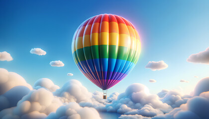 Obraz premium A 3D rendering of a large, rainbow-colored balloon floating in the sky, symbolizing the concept of LGBTI pride and diversity, Generative AI