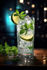 Refreshing mint cocktail mojito with rum and lime, cold drink or beverage