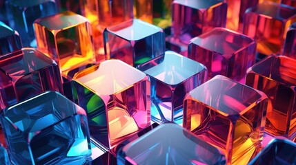 Abstract rendering 3d of colorful background with transparent cubes, AI generated image - obrazy, fototapety, plakaty
