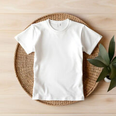 White t-shirt mockup standing on a mat, t-shirt template, boho style mock-up to display logos and...
