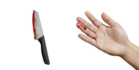 A bleeding hand with a bloodstained knife PNG transparent