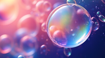 Transparent rainbow Iridescent soap bubble on multicolored blur background. AI generated image - obrazy, fototapety, plakaty