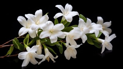 Closeup white jasmine flower on dark background. AI generated image