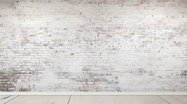 Fototapeta White vintage texture of painted old brick Wall background. AI generated image