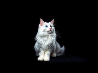 White Cat on a Black Background