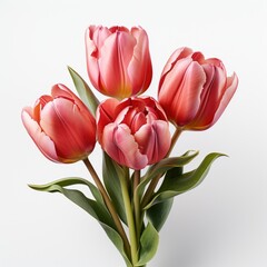 Beautiful Red Tulips On White Background, Illustrations Images