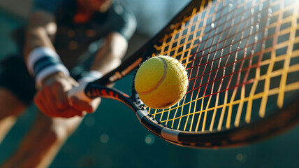 Intense Tennis Match on a Sunny Day, Skilled Athlete in Motion - obrazy, fototapety, plakaty