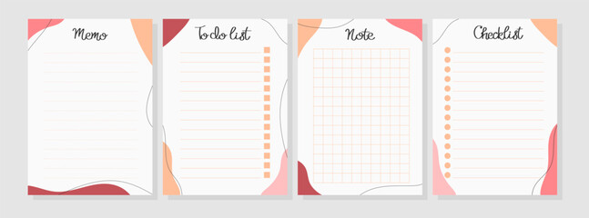 Set of paper sheets. To do list, note, memo, checklist in trendy colors of the year. Peach fuzz. Vector illustration for agenda, planners, checklists, notebooks, cards and other stationery. Layout A5