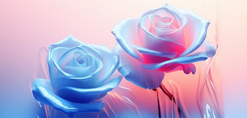 Translucent gradients of neon rose and azure, creating an enchanting visual symphony on an abstract 3D-rendered minimal canvas