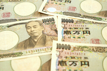 Close up of Japanese Yen banknote, Japan money