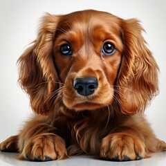 Cocker Spaniel Puppy Dog Laying Down On White Background, Illustrations Images
