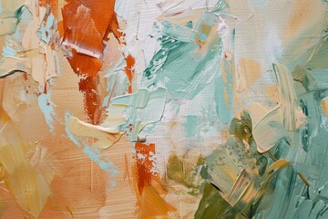 : A close examination of a canvas alive with warm ochre and cool mint green, where the interplay of...
