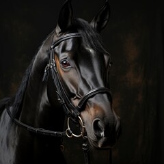 Elegant Horse Portrait On Black Backround , Illustrations Images