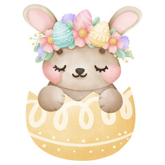 Easter bunny with easter eggs watercolor