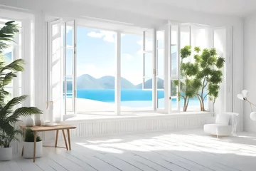 Foto op Plexiglas empty room with  natural landscape in window © Sheraz