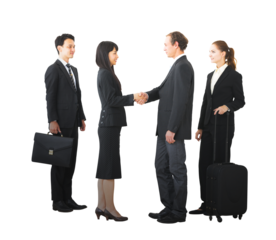 握手する多国籍ビジネスパーソンのグループ　クリッピングパスで精密に切り抜いた背景透過写真PNG