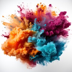 Explosion Colored Powder On White Background, Illustrations Images