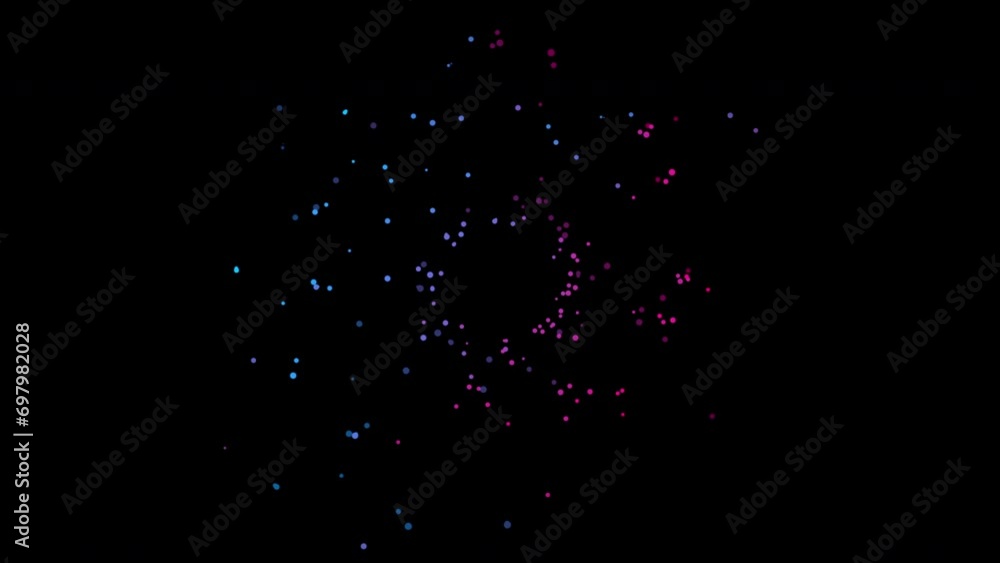 Poster decorative animation of red and blue abstract particle explosion on a black background