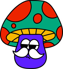 Groovy mushroom character illustration