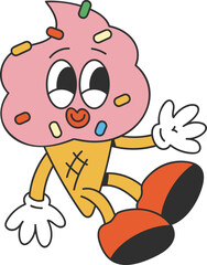 Groovy ice cream character illustration