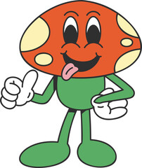 Groovy mushroom character illustration