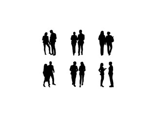 Set of Two People Having A Discussion Silhouette in various poses isolated on white background