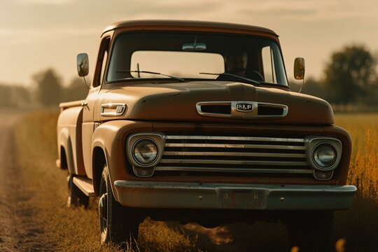 Old-fashioned pickup truck on its own. Generative AI