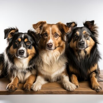 Group Cross Breed Dogs On White Background, Illustrations Images