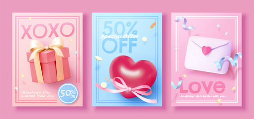 3D Valentines day template set