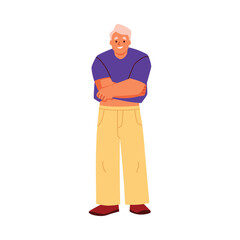 Young man wearing a blue t-shirt, happy person dressing or changing apparel, putting on clothes vector illustration