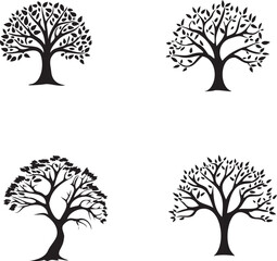 set of trees silhouettes isolated on white background